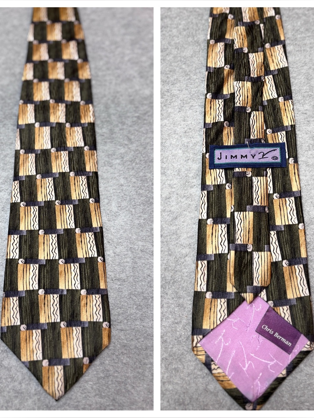 Vintage Patterned Silk Tie in Black and Gold